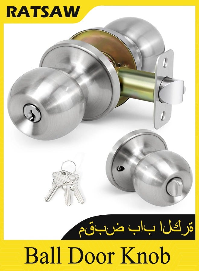 RATSAW Ball Door Knob Entry Function Door Knob, Keyed Entry Door Knob with Lock, Round Ball Handle for Front Door Right and Left Side - Image 1