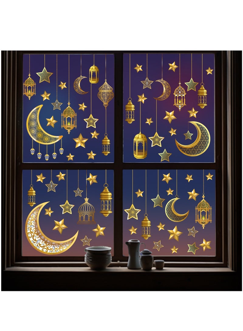 5 Pcs Eid Mubarak Window Clings, Ramadan Mubarak Decoration PVC Static Clings with Moon, Stars, Lantern for Glass Windows, Reusable Double-Side Glue-free Glass Decals, Holiday Office Home Party and Car Decorations - Image 4