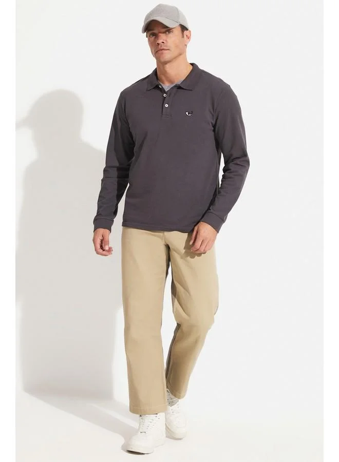JUNE June Men Regular Fit 100% Cotton Polo Neck Tshirt Anthracite