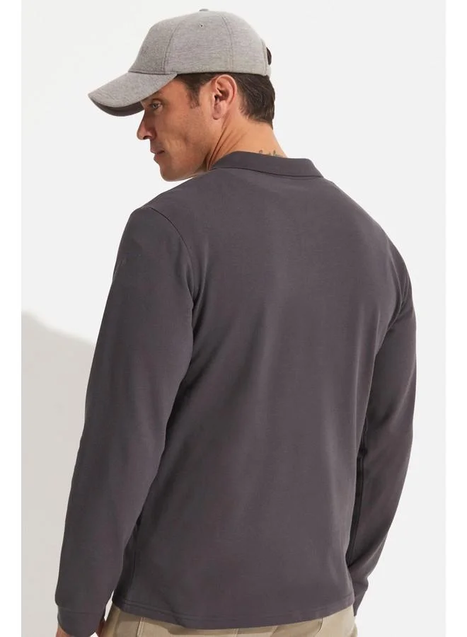 JUNE June Men Regular Fit 100% Cotton Polo Neck Tshirt Anthracite