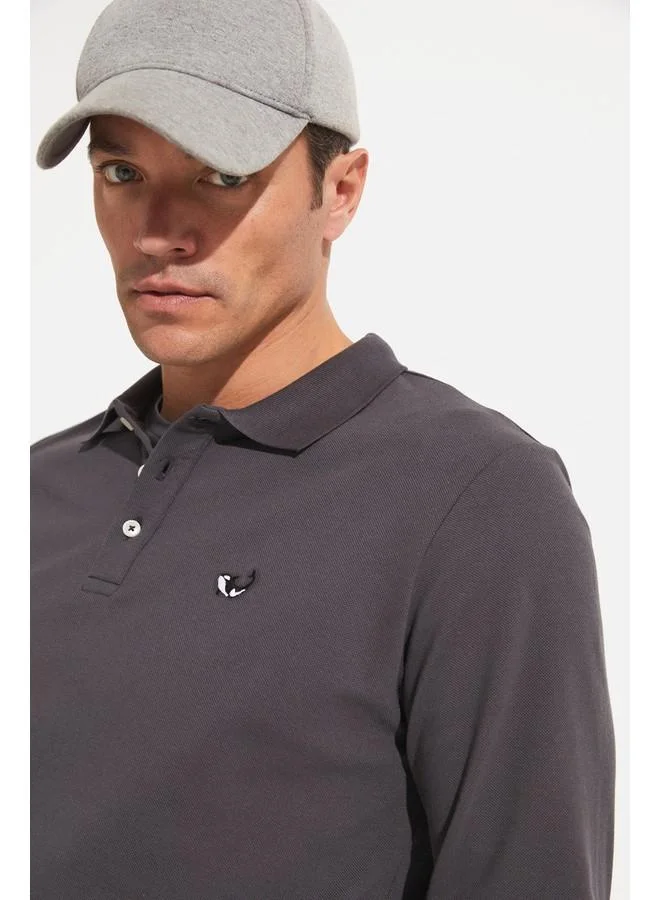 JUNE June Men Regular Fit 100% Cotton Polo Neck Tshirt Anthracite