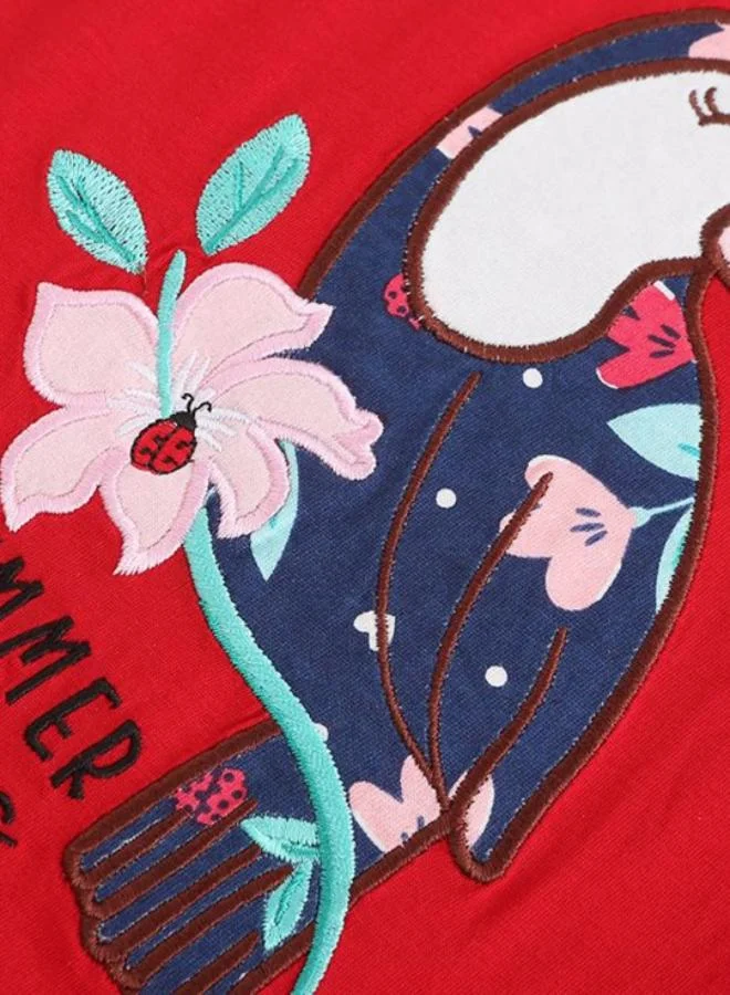 يونيكي Red Crew Neck Short Sleeve Printed Tshirt & Shorts
