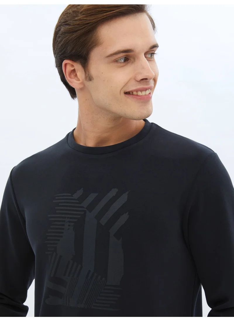 Kip Black Crew Neck Printed Sweatshirt