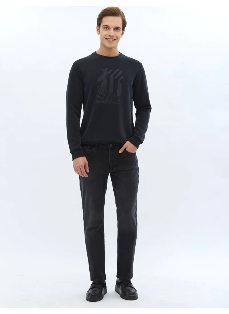 Kip Black Crew Neck Printed Sweatshirt