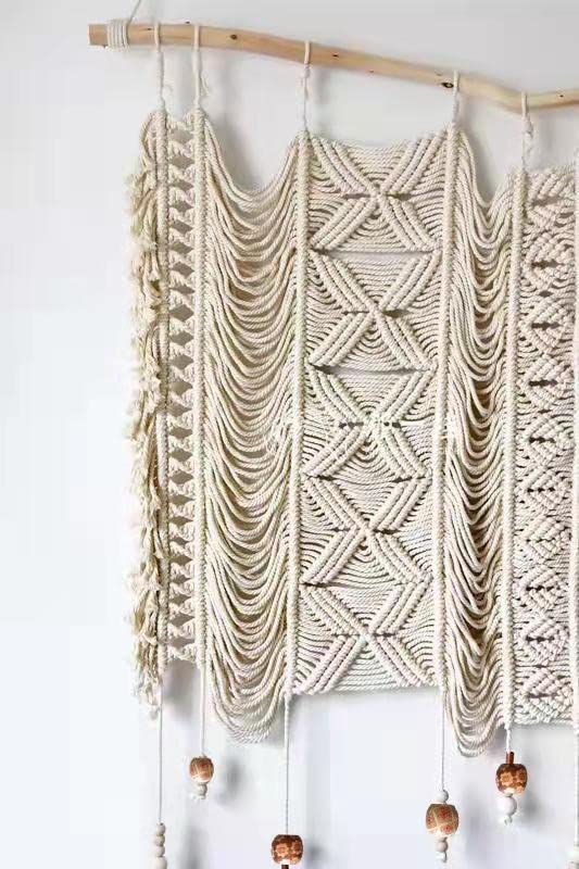 kiido Large Macrame Wall Hanging, Hand Woven Bohemian Tapestry, BoHo Wall Decor [With 2 Assemble Wooden Sticks] -Ethereal - Image 5