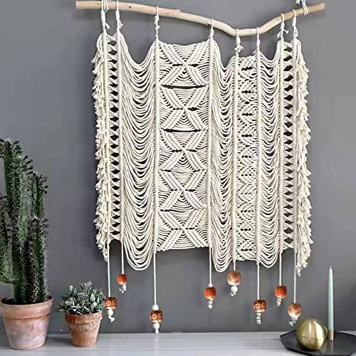 kiido Large Macrame Wall Hanging, Hand Woven Bohemian Tapestry, BoHo Wall Decor [With 2 Assemble Wooden Sticks] -Ethereal - Image 1