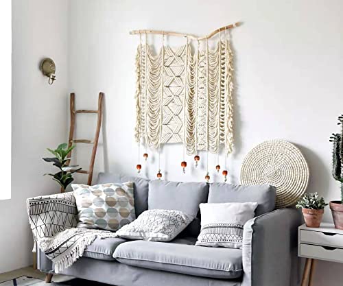 kiido Large Macrame Wall Hanging, Hand Woven Bohemian Tapestry, BoHo Wall Decor [With 2 Assemble Wooden Sticks] -Ethereal - Image 3