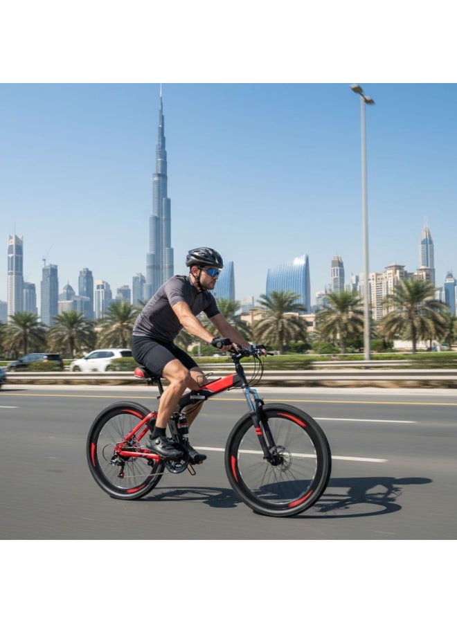 Mountain Bike 26 Inch 24 Speed Folding Bicycle with Full Suspension Red Black - Image 3