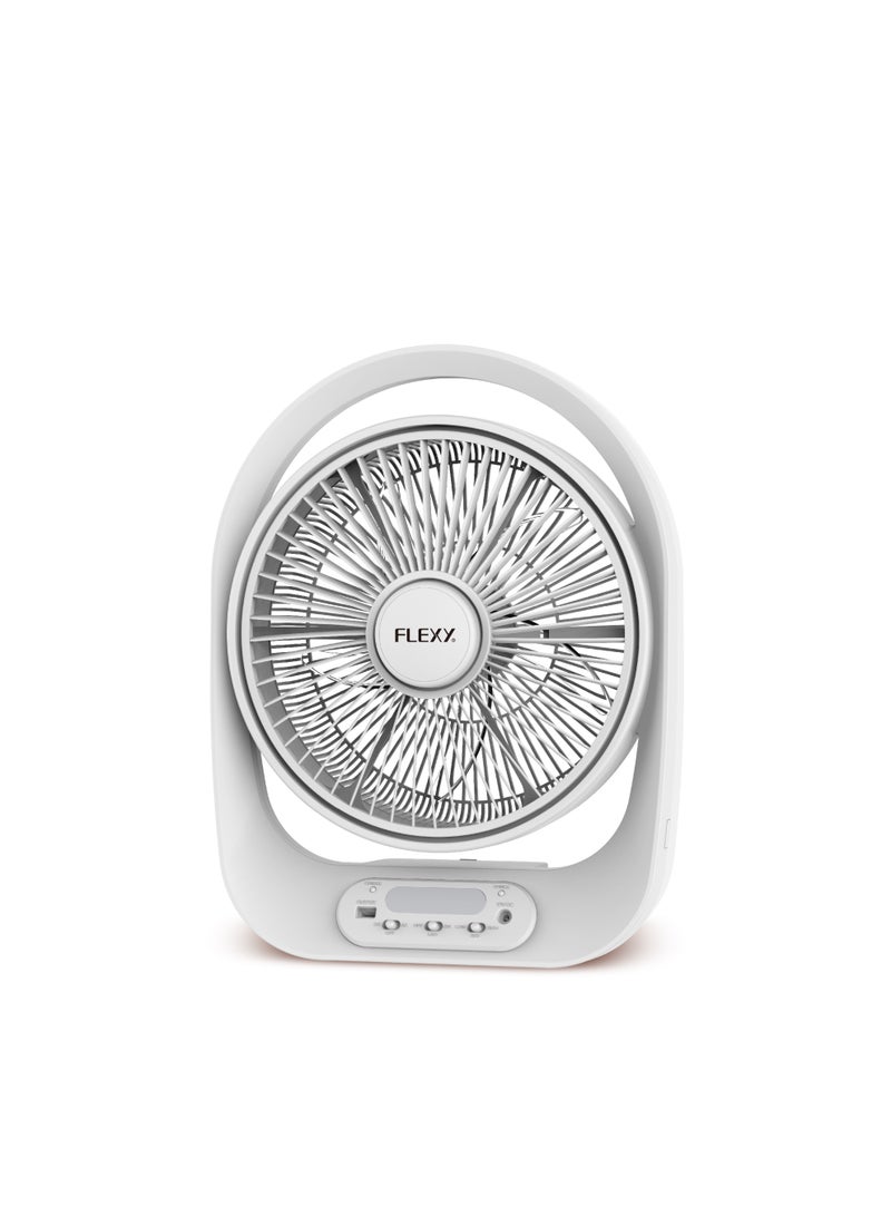 Flexy 12-Inch Rechargeable Table Fan, 22W Powerful Motor, AC/DC, 2-Speed, LED Light, USB Output, Long Backup, Premium, 2-Year Warranty - Image 1