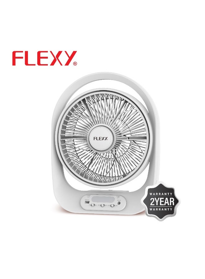 Flexy 12-Inch Rechargeable Table Fan, 22W Powerful Motor, AC/DC, 2-Speed, LED Light, USB Output, Long Backup, Premium, 2-Year Warranty - Image 2