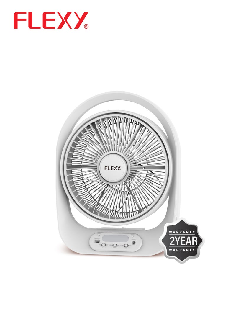 Flexy 12-Inch Rechargeable Table Fan, 22W Powerful Motor, AC/DC, 2-Speed, LED Light, USB Output, Long Backup, Premium, 2-Year Warranty - Image 3