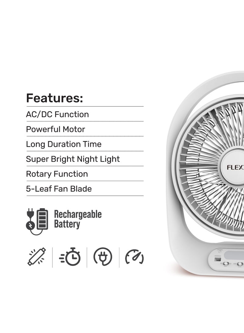 Flexy 12-Inch Rechargeable Table Fan, 22W Powerful Motor, AC/DC, 2-Speed, LED Light, USB Output, Long Backup, Premium, 2-Year Warranty - Image 5