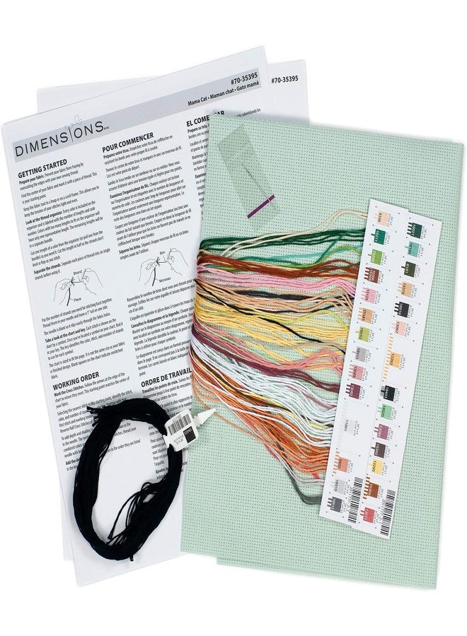 DIMENSIONS 70-35395 Mama Cat Counted Cross Stitch Kit, 14 Count Light Green Aida Cloth, 11'' x 11'' - Image 3