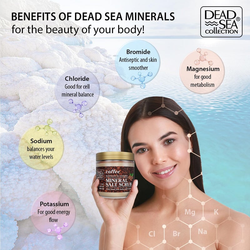 Dead Sea Collection مجموعة البحر الميت مقشر الجسم بالملح المعطر بالقهوة كبير 2328 أونصة مع زيوت نقية ومعادن البحر الميت - Image 4