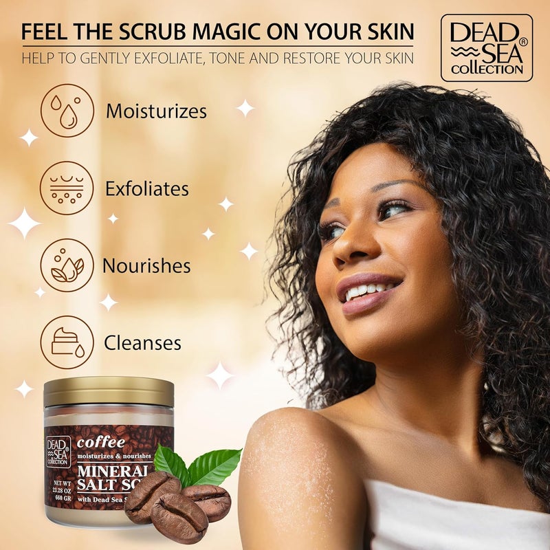 Dead Sea Collection مجموعة البحر الميت مقشر الجسم بالملح المعطر بالقهوة كبير 2328 أونصة مع زيوت نقية ومعادن البحر الميت - Image 3