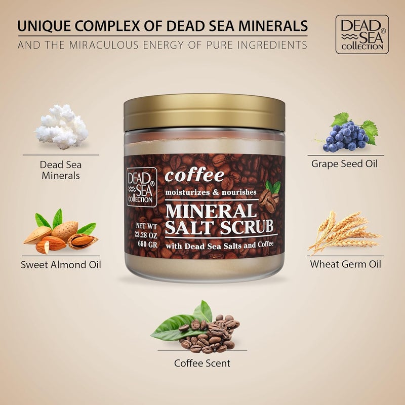 Dead Sea Collection مجموعة البحر الميت مقشر الجسم بالملح المعطر بالقهوة كبير 2328 أونصة مع زيوت نقية ومعادن البحر الميت - Image 5