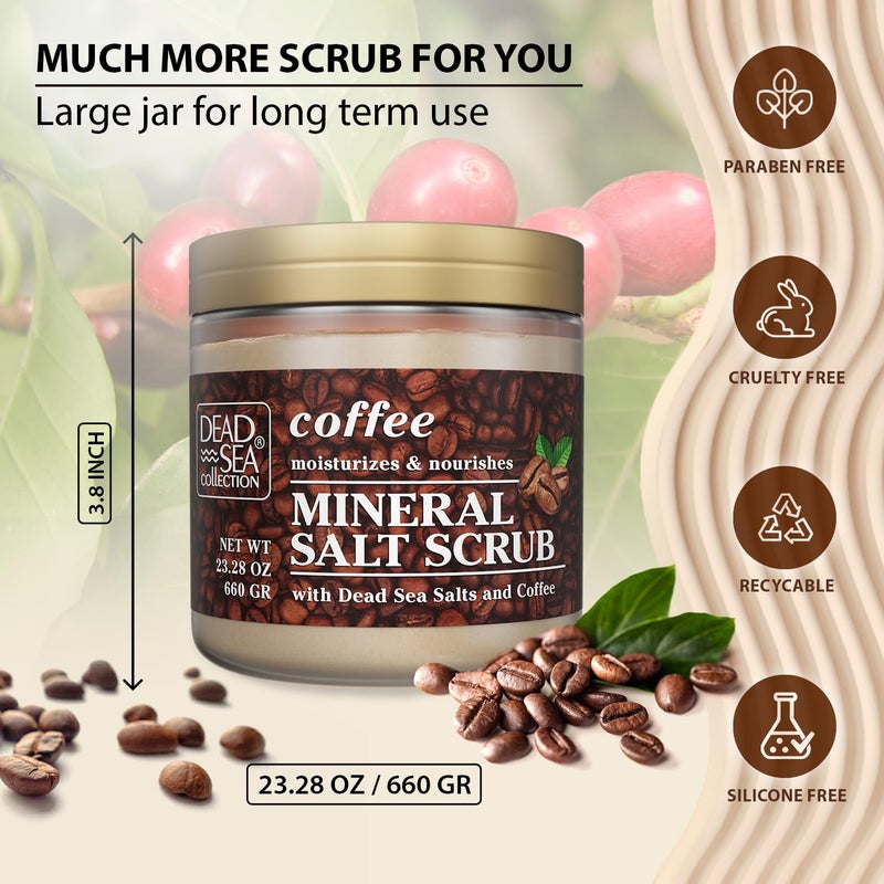 Dead Sea Collection مجموعة البحر الميت مقشر الجسم بالملح المعطر بالقهوة كبير 2328 أونصة مع زيوت نقية ومعادن البحر الميت - Image 2