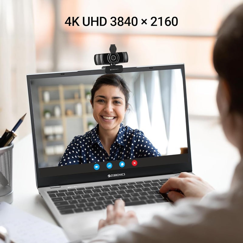 ZEBRONICS كاميرا ويب بيور بلس 4K، 3840 × 2160 (4K UHD)، 30 إطار في الثانية، تركيز تلقائي (توازن اللون الأبيض + تصحيح السطوع)، ميكروفون مدمج، غطاء خصوصية، لسكايب | زوم | ميت | تيمز - Image 2
