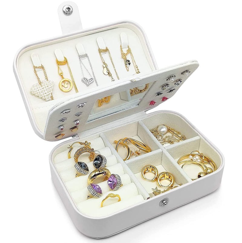 KeepCart Pu Leather Jewelry Box Organizer For Earring Rings Necklace Jewelry Holder Case, Special Gifts For Girls Women, White - Image 1