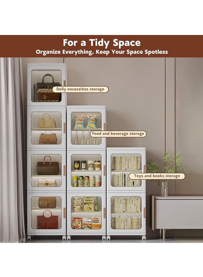 Generic Storage Cabinet Plastic Foldable Storage Box with Clear Doors and Movable Wheels Kitchen Organizer for Small Space, Bathroom, Kitchen,Bedroom(4Tier,White） ﻿ - Image 3