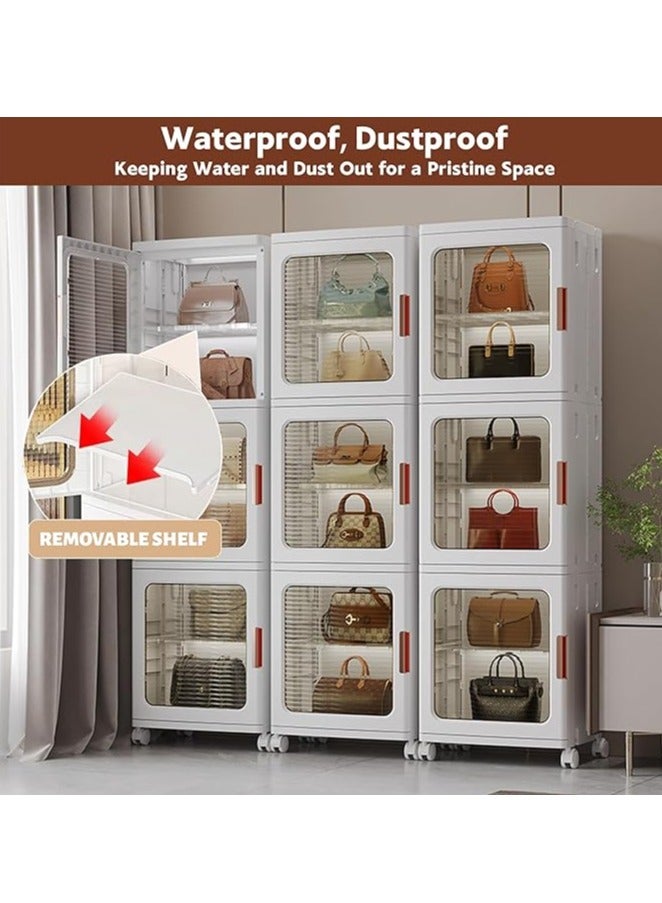 Generic Storage Cabinet Plastic Foldable Storage Box with Clear Doors and Movable Wheels Kitchen Organizer for Small Space, Bathroom, Kitchen,Bedroom(4Tier,White） ﻿ - Image 4