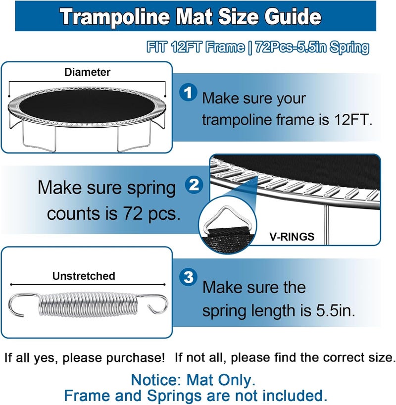 Ketofa 12FT 14FT 15FT Trampoline Mat Replacement, Fits 5.5" Springs 72 80 V-Hooks Round Trampoline Frame,Premium Trampoline Jumping Mat (Excluding Frame and Spring) - Image 3