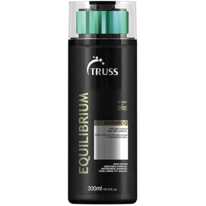 TRUSS Equilibrium Shampoo for Oily Scalp and Dry Ends - Balancing Shampoo for Combination Hair - Color Safe Shampoo for Oily Hair & Greasy Roots, Sulfate Free, Salt & Dye Free - 10.14 oz