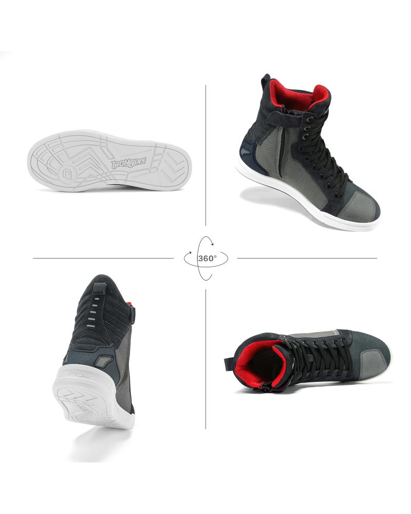 BORLENI أحذية موتوسيكل بورليني للركوب في الشارع، أحذية عمل مضادة للانزلاق في الهواء الطلق للرجال، رمادي 8.5 - Image 2