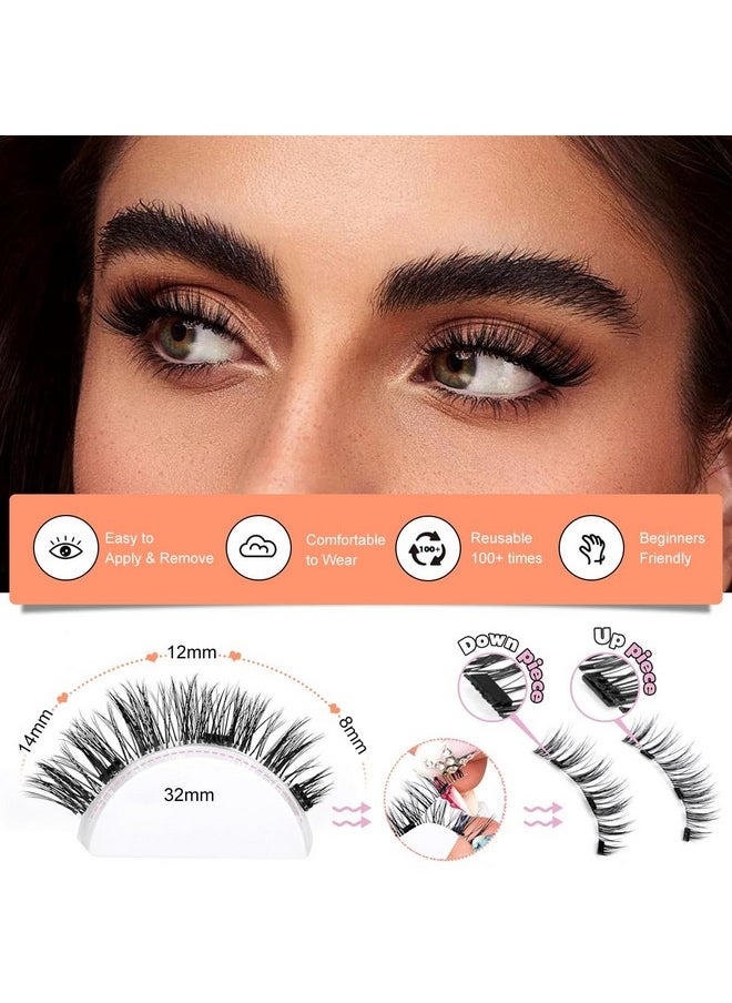 ® 1Pair Magnetic Eyelashes Natural Look Reusable Cat Eye Magnetic Lashes With Applicator Magnetic Eyelashes Kit Without Eyeliner Wispy Clear Band False Eyelashes No Glue Needed