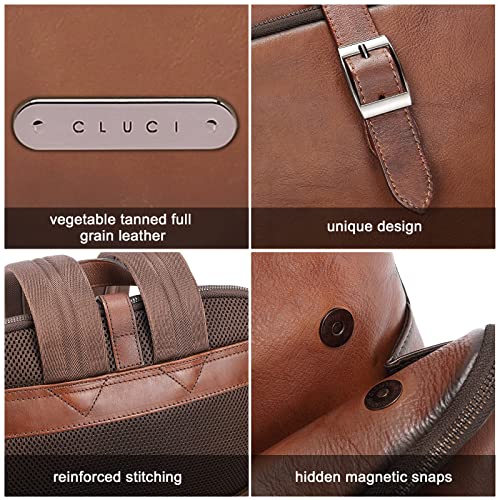 CLUCI Leather Backpack for Women 15.6 Inch Laptop Backpack Vegetable Tanned Full Grain Backpack Purse for Women Work Daypack Dark Brown - Image 5