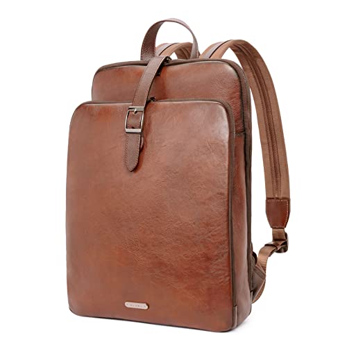 CLUCI Leather Backpack for Women 15.6 Inch Laptop Backpack Vegetable Tanned Full Grain Backpack Purse for Women Work Daypack Dark Brown - Image 1