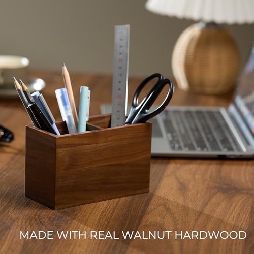 KORUA Walnut Pencil Holder Double Slots Wood Pen Holder for Desk - Image 3