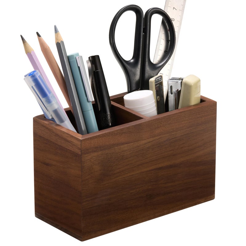 KORUA Walnut Pencil Holder Double Slots Wood Pen Holder for Desk - Image 2