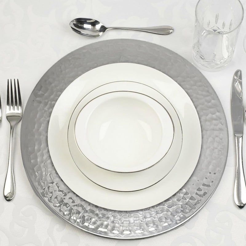 Brightalk 13Inch Stainless Steel Hammered Charger Plates Silver Dinner Plate Chargers Set of 6 Round Server Ware - Image 2