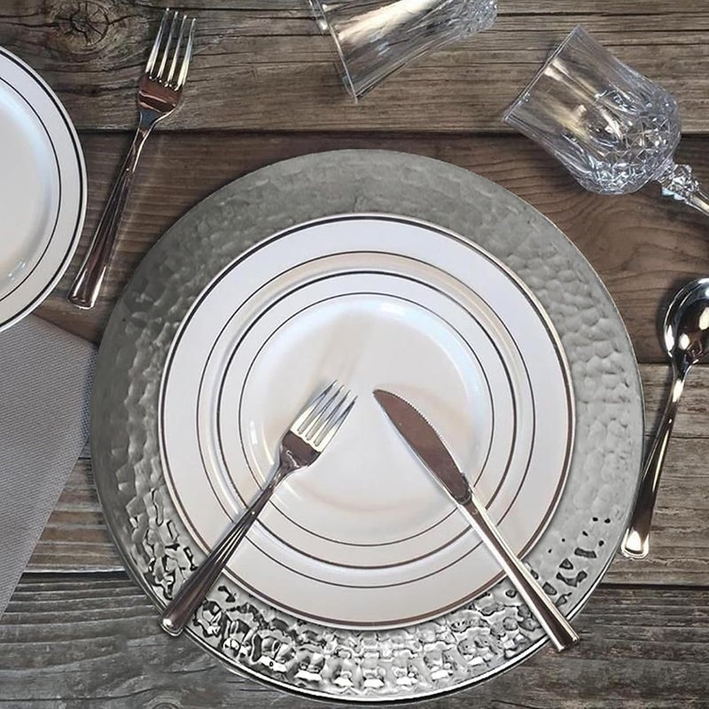 Brightalk 13Inch Stainless Steel Hammered Charger Plates Silver Dinner Plate Chargers Set of 6 Round Server Ware - Image 3