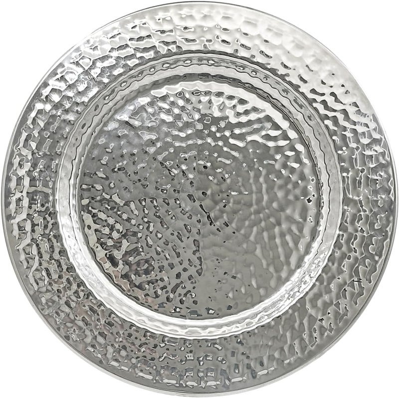 Brightalk 13Inch Stainless Steel Hammered Charger Plates Silver Dinner Plate Chargers Set of 6 Round Server Ware - Image 1