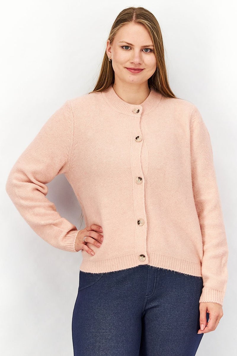 Tchibo Women Full Buttoned Long Sleeves Knit Cardigan, Pink  - Image 1