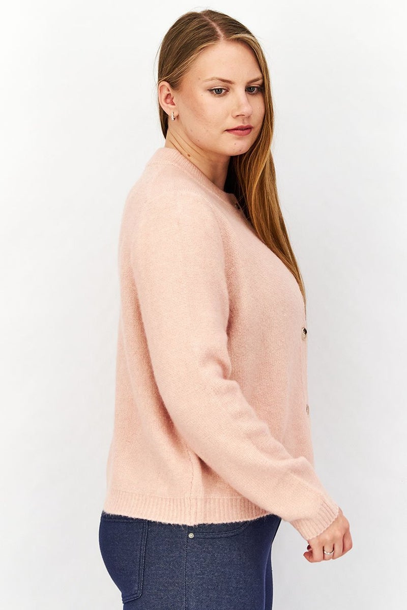 Tchibo Women Full Buttoned Long Sleeves Knit Cardigan, Pink  - Image 2