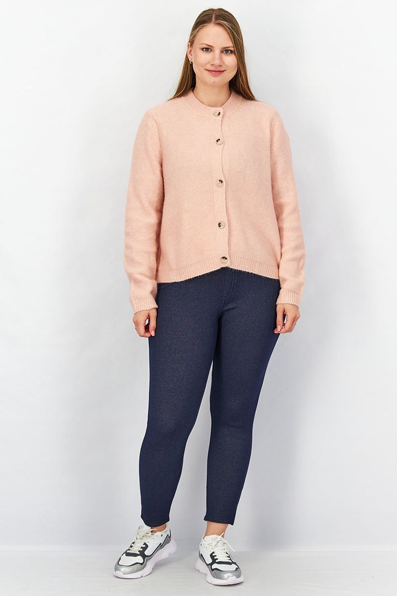 Tchibo Women Full Buttoned Long Sleeves Knit Cardigan, Pink  - Image 4