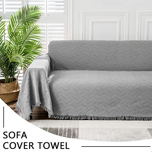 MEETSKY Couch Cover Sofa Cover Oversized Chair Cover Grey Couch Protector Sofa Throw Cover for Couches Single Sofa Slipcovers Washable Couch Recliner Cover(71"x 91", Medium, Grey) - Image 2
