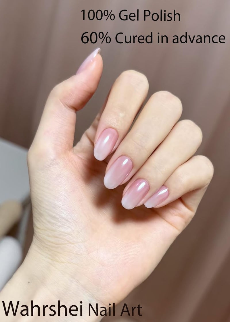 Wahrshei Semi Cured Gel Nail Strips, Glazed Pink Gradient 20pcs Adhesive UV Sticker, Wraps for Home Manicure DIY - Image 2