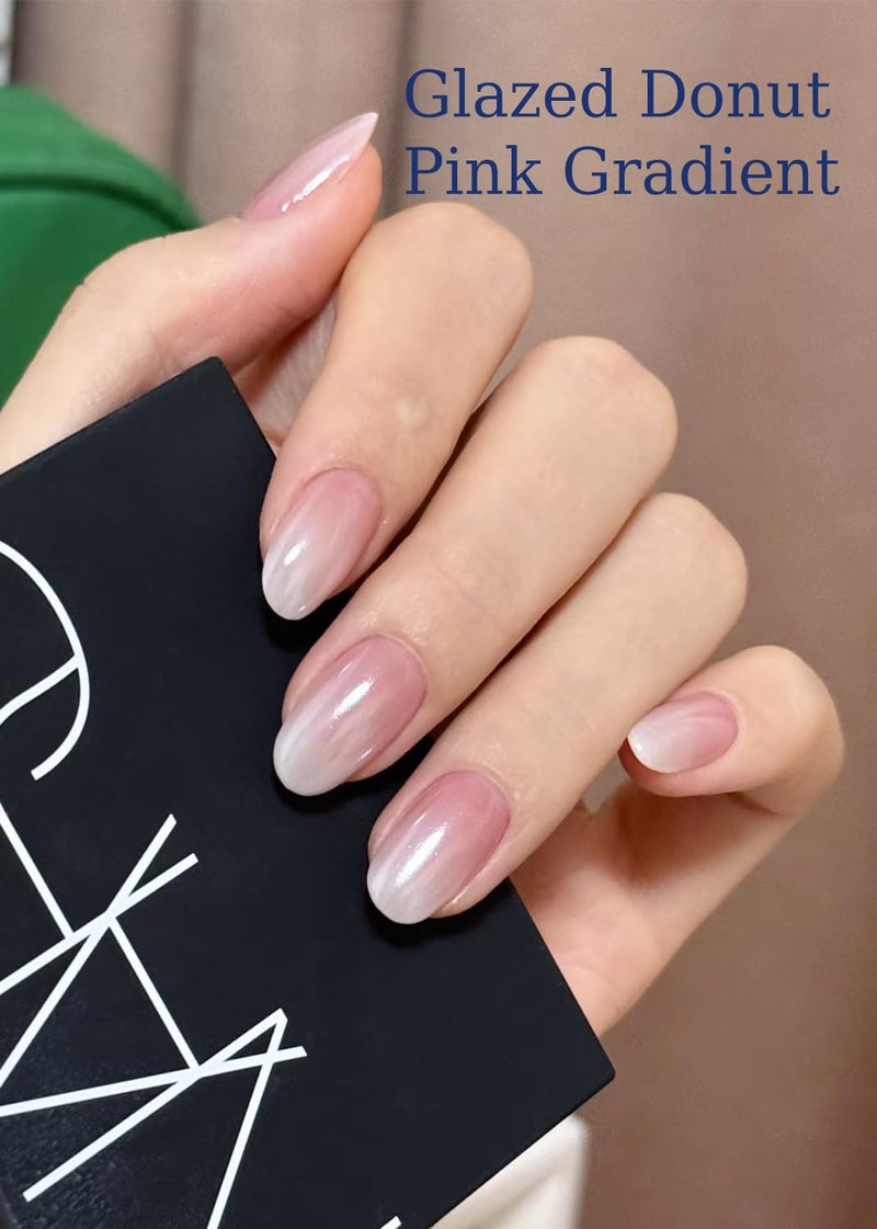 Wahrshei Semi Cured Gel Nail Strips, Glazed Pink Gradient 20pcs Adhesive UV Sticker, Wraps for Home Manicure DIY - Image 5
