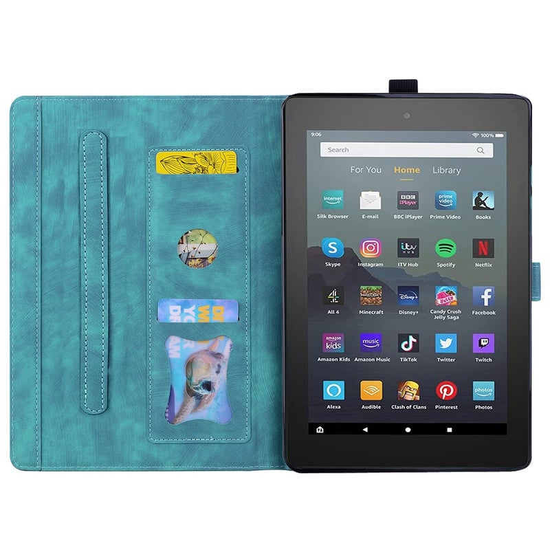For  Fire Hd8 2020 / 2022 Cartoon Sakura Embossed Leather Tablet Case(Green) - Image 3