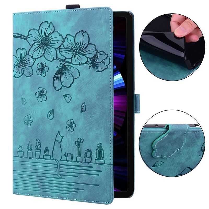 For  Fire Hd8 2020 / 2022 Cartoon Sakura Embossed Leather Tablet Case(Green) - Image 4