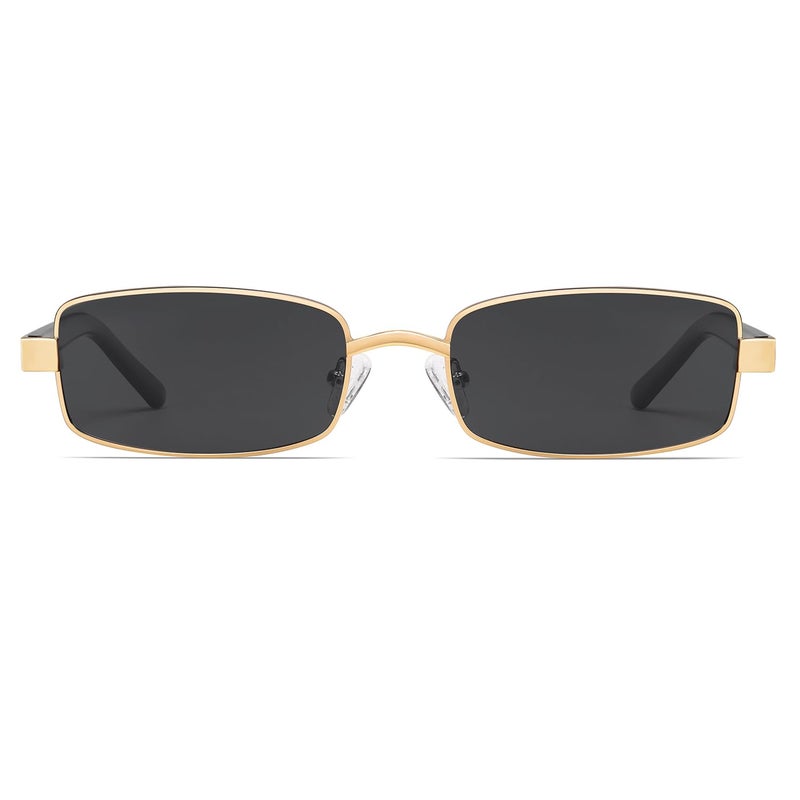 VANLINKER Retro Rectangle Polarized Sunglasses for Women Men Small 90s Vintage Trendy Slim Narrow Rectangular Frame Metal Sun Glass VL9684, Black Gold/Grey - Image 3