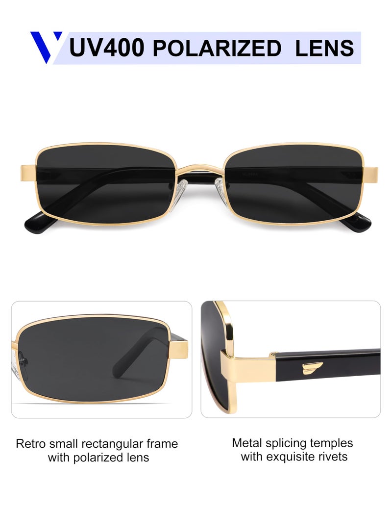 VANLINKER Retro Rectangle Polarized Sunglasses for Women Men Small 90s Vintage Trendy Slim Narrow Rectangular Frame Metal Sun Glass VL9684, Black Gold/Grey - Image 4