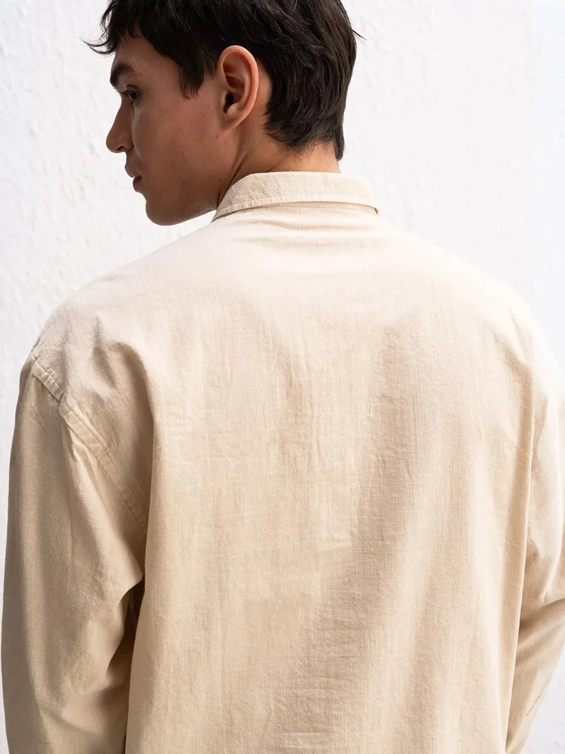 Giesto Beige Natural GIESTO Cotton Oversized Button-Up Shirt for Men | Best Price UAE