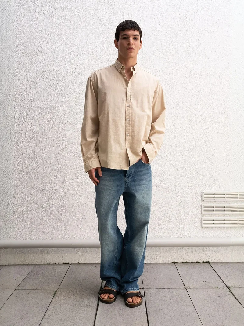 Giesto GIESTO Cotton Oversized Button-Up Shirt