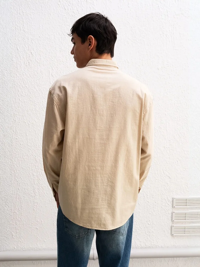 Giesto Beige Natural GIESTO Cotton Oversized Button-Up Shirt for Men | Best Price UAE