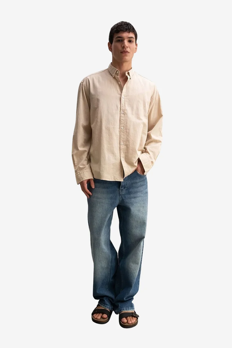 Giesto Beige Natural GIESTO Cotton Oversized Button-Up Shirt for Men | Best Price UAE